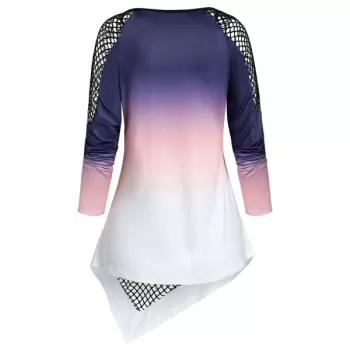 Asymmetric Hollow Out Ombre T Shirt -