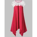 Asymmetric Lace Insert ini Dress - Red