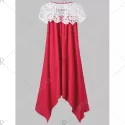 Asymmetric Lace Insert ini Dress - Red