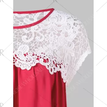 Asymmetric Lace Insert ini Dress - Red