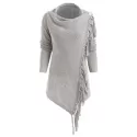 Asymmetrical Fringed Hem Cardigan - Gray Goose