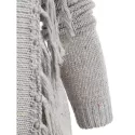 Asymmetrical Fringed Hem Cardigan - Gray Goose