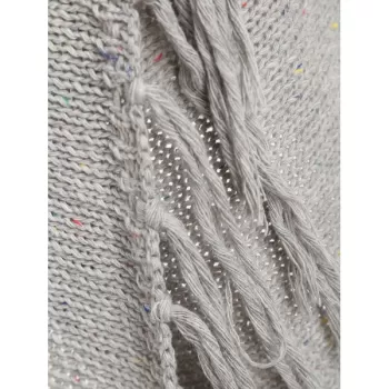 Asymmetrical Fringed Hem Cardigan - Gray Goose