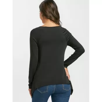 Asymmetrical Printed Halloween T-shirt - Black