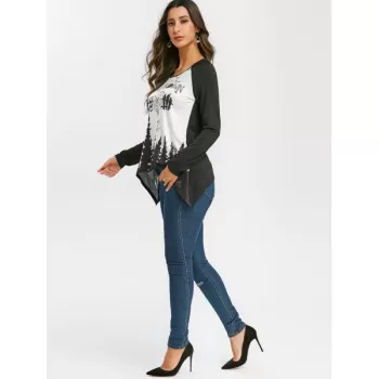 Asymmetrical Printed Halloween T-shirt - Black