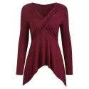 Asymmetrical Solid Long Sleeve T Shirt - Firebrick