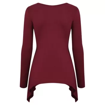 Asymmetrical Solid Long Sleeve T Shirt - Firebrick