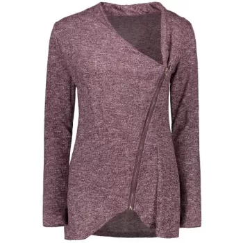 Asymmetrical Zippered Women's Sweatshirt - Dark Auburn