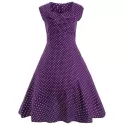 Audrey Hepburn Style Tiny Polka Dot Pattern Swing Skater Dress - Purple