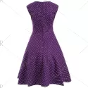 Audrey Hepburn Style Tiny Polka Dot Pattern Swing Skater Dress - Purple