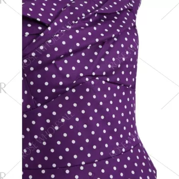 Audrey Hepburn Style Tiny Polka Dot Pattern Swing Skater Dress - Purple