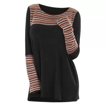 Autumn Rainbow Striped Fashion ong Sleeve T-Shirt - Black