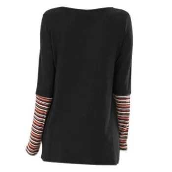 Autumn Rainbow Striped Fashion ong Sleeve T-Shirt - Black