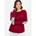 Back Lace Up Elbow Patch Top - Red