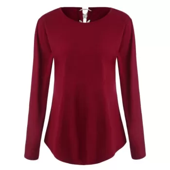 Back Lace Up Elbow Patch Top - Red