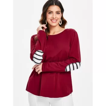 Back Lace Up Elbow Patch Top - Red