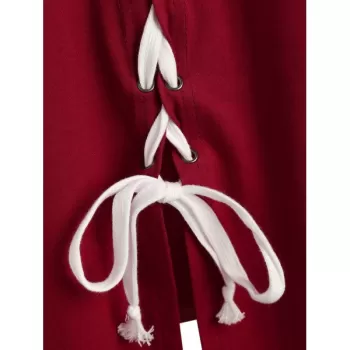 Back Lace Up Elbow Patch Top - Red