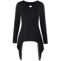Back Lace-up Long Sleeve High Low Top - Black