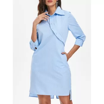 Back Twist High Low Dress - Denim Blue