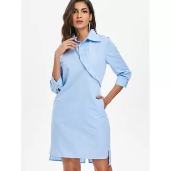 Back Twist High Low Dress - Denim Blue