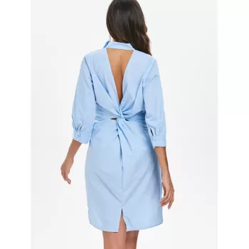 Back Twist High Low Dress - Denim Blue