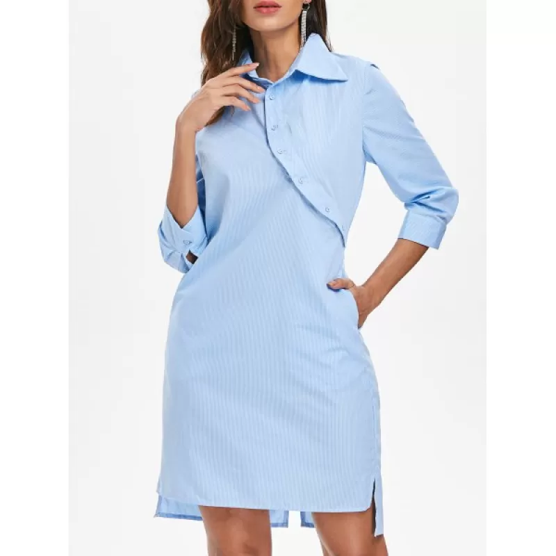 Back Twist High Low Dress - Denim Blue