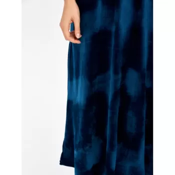 Backless Round Neck Velvet Party Tea Length Dress - Deep Blue One