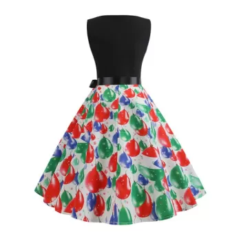 Balloons Heart Print Belted A Line Dress - White