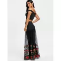 Bardot Floral Embroidery Two Piece Dress - Black And Red