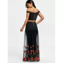 Bardot Floral Embroidery Two Piece Dress - Black And Red