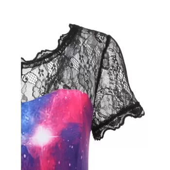 Bat Galaxy Lace Panel Buttons Halloween Dress -