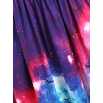 Bat Galaxy Lace Panel Buttons Halloween Dress -