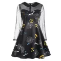 Bat Pattern Halloween Vintage Dress - Black