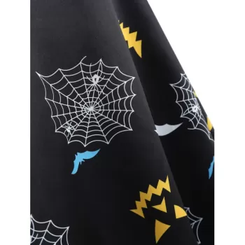Bat Pattern Halloween Vintage Dress - Black