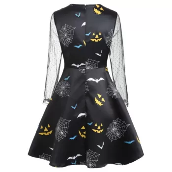 Bat Pattern Halloween Vintage Dress - Black