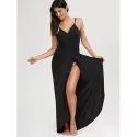 Beach Maxi Wrap Slip Dress - Black