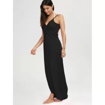 Beach Maxi Wrap Slip Dress - Black