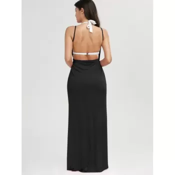 Beach Maxi Wrap Slip Dress - Black