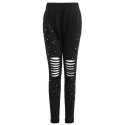 Beading Ripped Cut Out Pants - Black