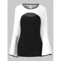 Bell Sleeve Color Block Cut Out T-shirt - Black
