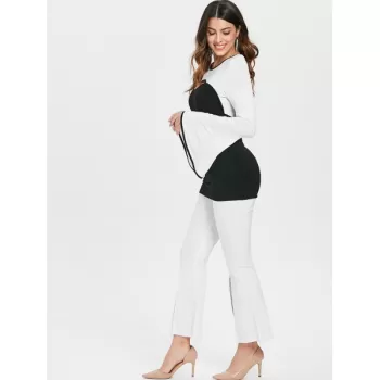 Bell Sleeve Color Block Cut Out T-shirt - Black