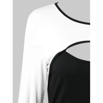 Bell Sleeve Color Block Cut Out T-shirt - Black