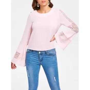 Bell Sleeve ace Crochet Blouse - Pink Bubblegum