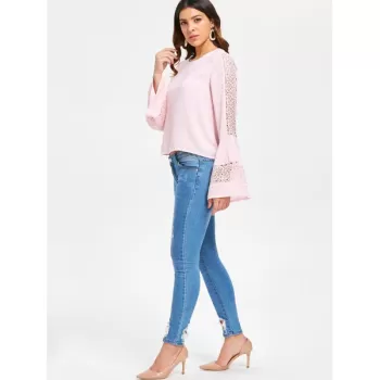 Bell Sleeve ace Crochet Blouse - Pink Bubblegum