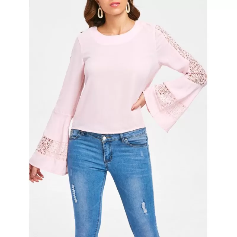 Bell Sleeve ace Crochet Blouse - Pink Bubblegum