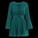 Bell Sleeve Lace Up Skater Dress - Green