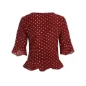 Bell Sleeve Polka Dot Drawstring Blouse - Red Wine