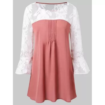 Bell Sleeve Two Tone Blouse - Bean Red