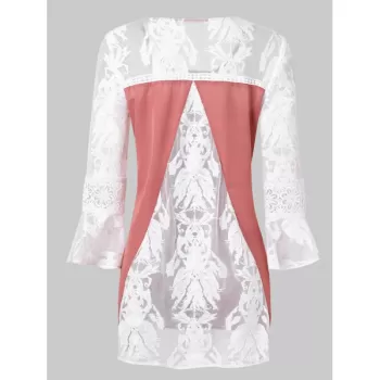 Bell Sleeve Two Tone Blouse - Bean Red