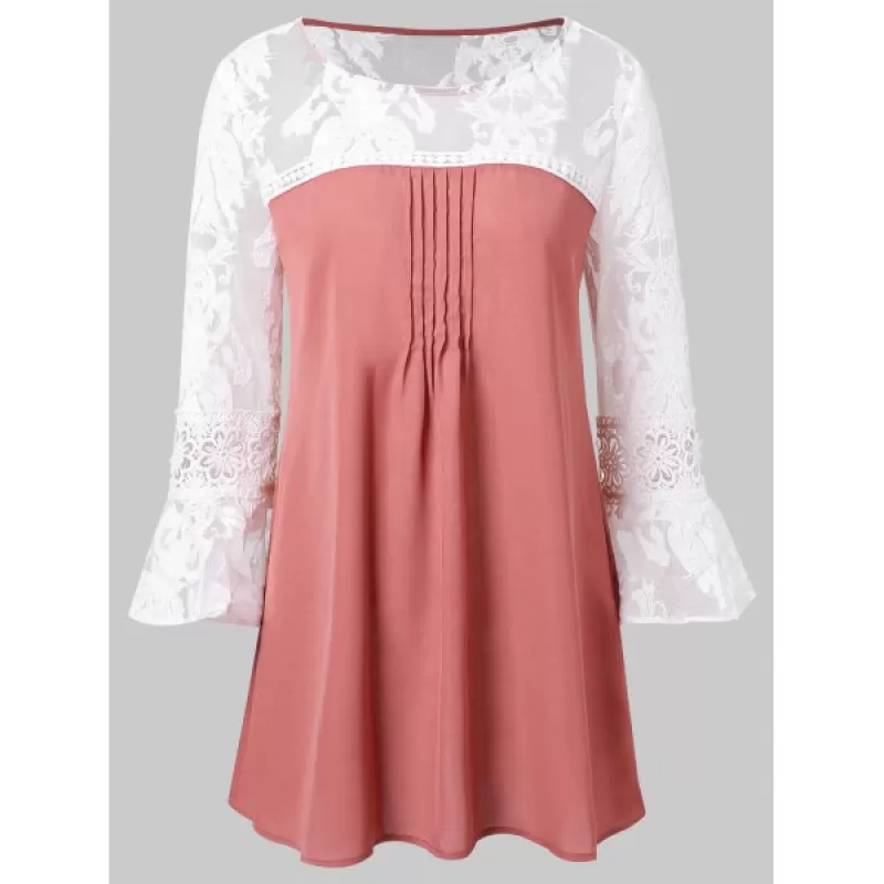 Bell Sleeve Two Tone Blouse - Bean Red